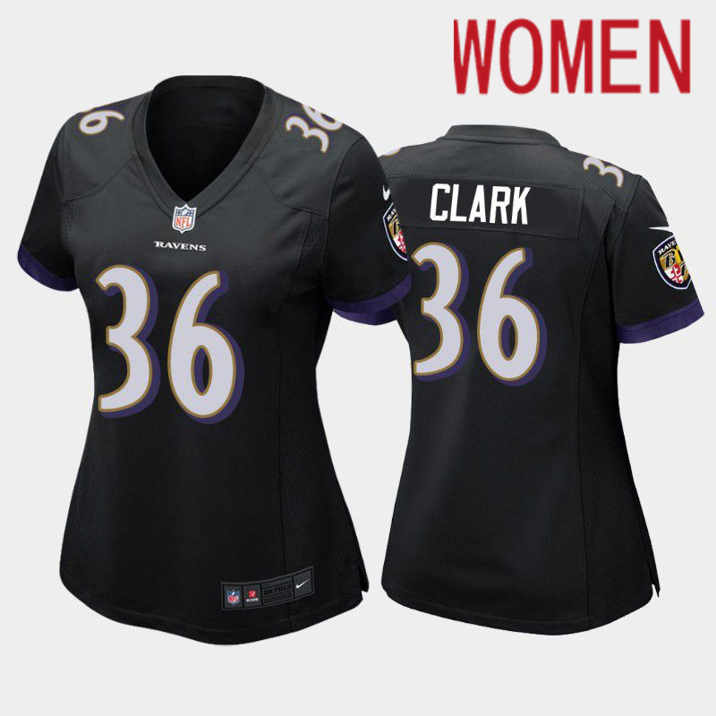 Women Baltimore Ravens #36 Chuck Clark Nike Black Game NFL Jersey
